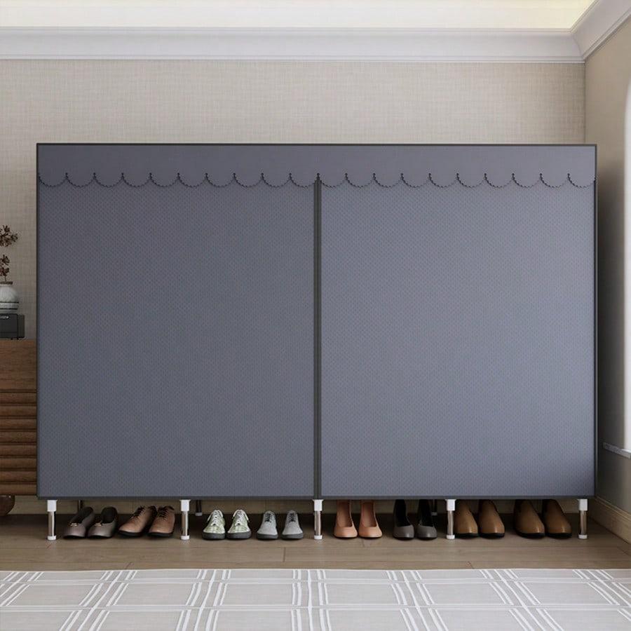 Large 78.74in Portable Closet, Dark Gray Peached Fabric Wardrobe with Curtain Doors & 16mm Steel Pipe, Sturdy Multi-Compartment Clothing Organizer for Bedroom & Dorm