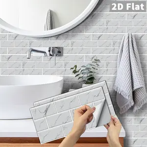 6/12/24/48 PCS/Box FG Retro Tile Stickers | White Marble Long Grid | PVC Crystal Film | Peel & Stick | Waterproof & Oil-Proof Self-Adhesive Tile Decals for Kitchen Backsplash, Bathroom, Floors, Tiles & Wood Surfaces Home Decor