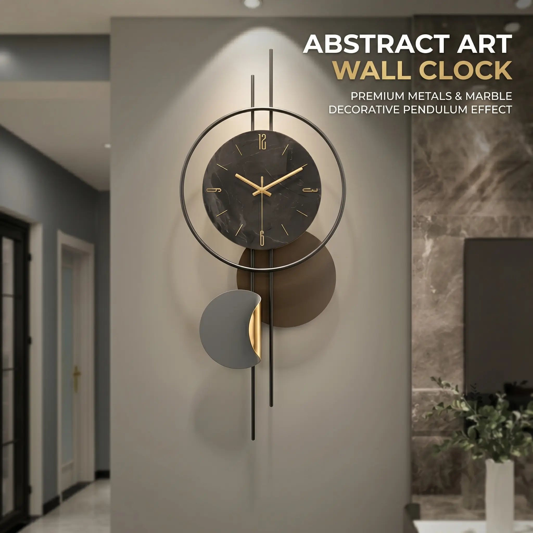3D Large Metal Abstract Irregular Analog Clock - Silent, Classic, Hangable Olive Tree Aesthetic Black Decor for Home Decor Enthusiasts, 26.38x11.42in Modern Room Accessory (Living Room/Bedroom Wall Art)