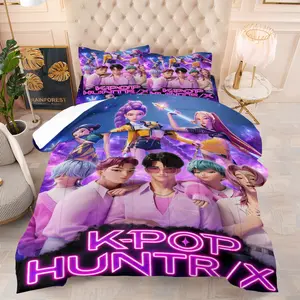 K-Pop Demon Hunters Comforter Set, Includes 1 Comforter & 1/2 Pillowcases, Soft Warm Virtual Idol Print Quilt Bedding Set Christmas Gift for Fans, Holiday Anime-style Bedroom Decor