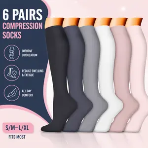 Compression Socks for Women & Men - Knee High Socks for Circulation, Nurses, Running, Travel, Pregnancy, Reduce Swelling, 6 Pairs Neutral Colors