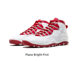 White High-Top Leather Basketball Sneakers with Red Accents and Segmented Rubber Outsole