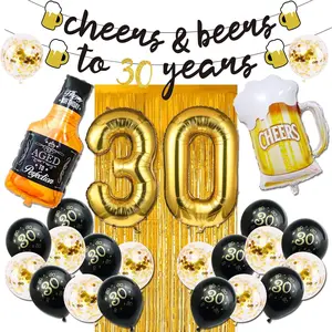 30Th Birthday Decorations For Him30 Years Birthday Decorations With 40 Inch Gold Number BalloonsBanner30 Sign Latex BalloonFringe Curtains And Cups Foil Balloons