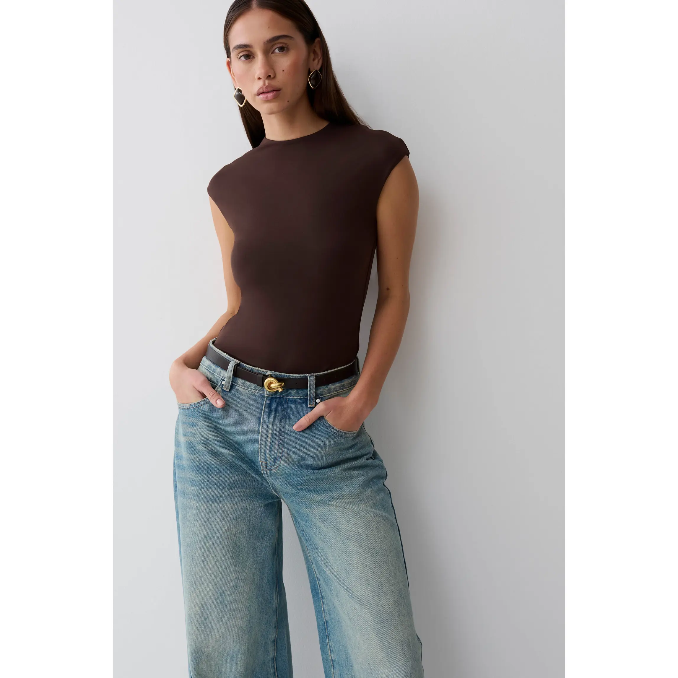 Chai Peached Jersey High Neck Top - Chocolate