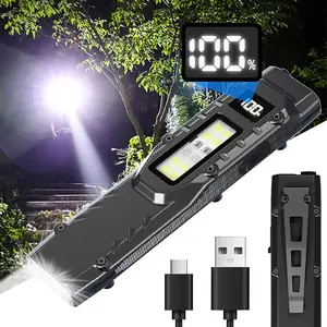 EDC Super Bright Flashlight Tactical Flat USB Rechargeable Portable LED Pocket COB Work Light 1500LM 1000mAh Outdoor Light for Fishing Running Jogging Walking Emergency Camping Home Survival Supplies Mother's Day Valentine's Gifts Light Source
