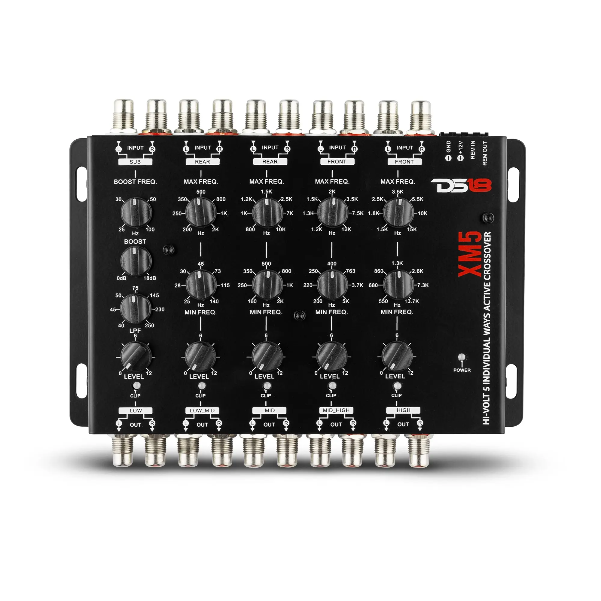DS18 High-V (HV) 5-Way Active Crossover Car Audio Equipment - Adjustable Sound Tuning, Variable Freq. Audio Component for Automotive Use