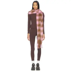 WellBeing + BeingWell Highland Scarf in Pink Tulle & Brown Check