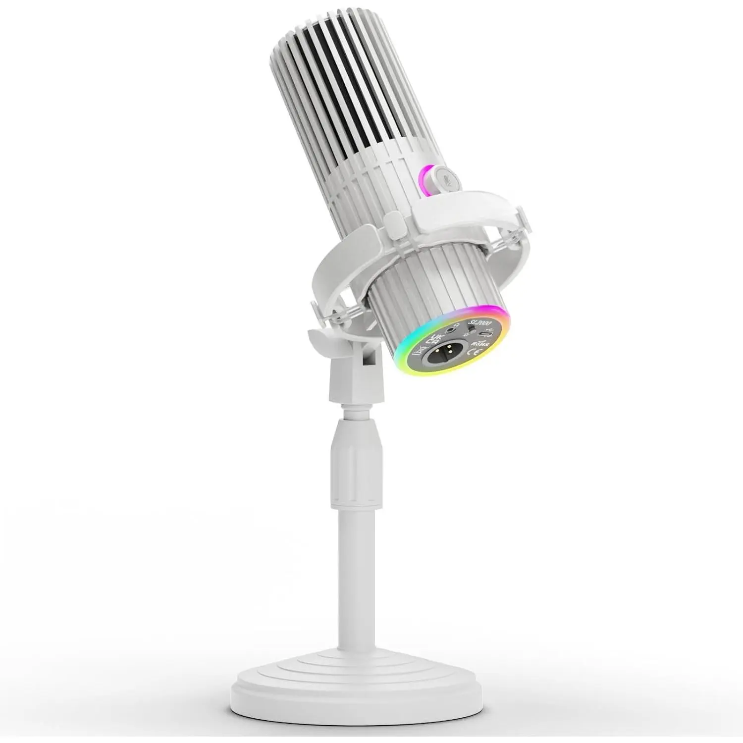 USB/XLR Dynamic Microphone for Podcasting, Live Streaming, Gaming Recording with RGB Mute Button, Headphone  and MIC Stand (White) SL2000