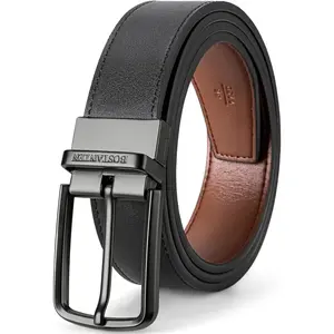 Belt Men Leather Reversible Belts for Men 1 3/8" for Casual Golf Dress Pants, Two-in-One Belt Gift