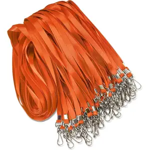 50 Pack Orange Flat Lanyard for ID Badge Holder with Swivel Hook and Badge Clip