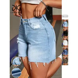 2026 Women'S Plain Ripped Denim Shorts, Casual Fashion Zipper Shorts For Daily Wear, Ladies Bottoms For Summer