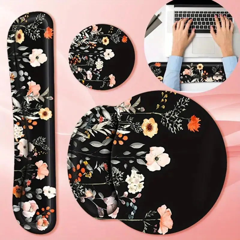 Ergonomic 3-Piece Memory Foam Wrist Support Mouse Pad Set - 17"x3.4" Long Guard, 9"x10" Mouse Pad, 3.9"x3.9" Coaster, Anti-Skid Grip Rubber Base, Household Textile for Office Working & Gaming Laptops, 9" X 10"