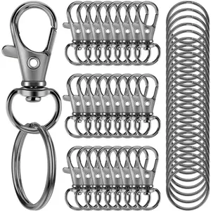 50PCS Metal Lobster Claw Clasp with Key Rings, 25PCS Keychains Clips Hooks and 25PCS Key Chain Rings, Keychain Accessories, Keychain Rings Making kit for Crafts, Gun Black