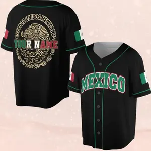 Custom Mexico Baseball Jersey Black Button Up Shirt, Personalized Name & Number, Mexico Pride Unisex Fan Jersey 5R