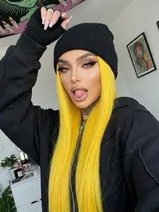 Lemon Yellow Synthetic Lace Front Long Yellow Straight Lace Front Synthetic Wig 13x4 Hd Lace Front Wig with Baby Hair Glueless Soft Yellow Colored Wig  Heat Resistant Fiber Wig for Women for Daily Party Cosplay Use