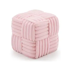 Faux Fur Ottoman Footrest 15.7" Square Vanity Stool, No Assembly Required, Soft Padded Seat