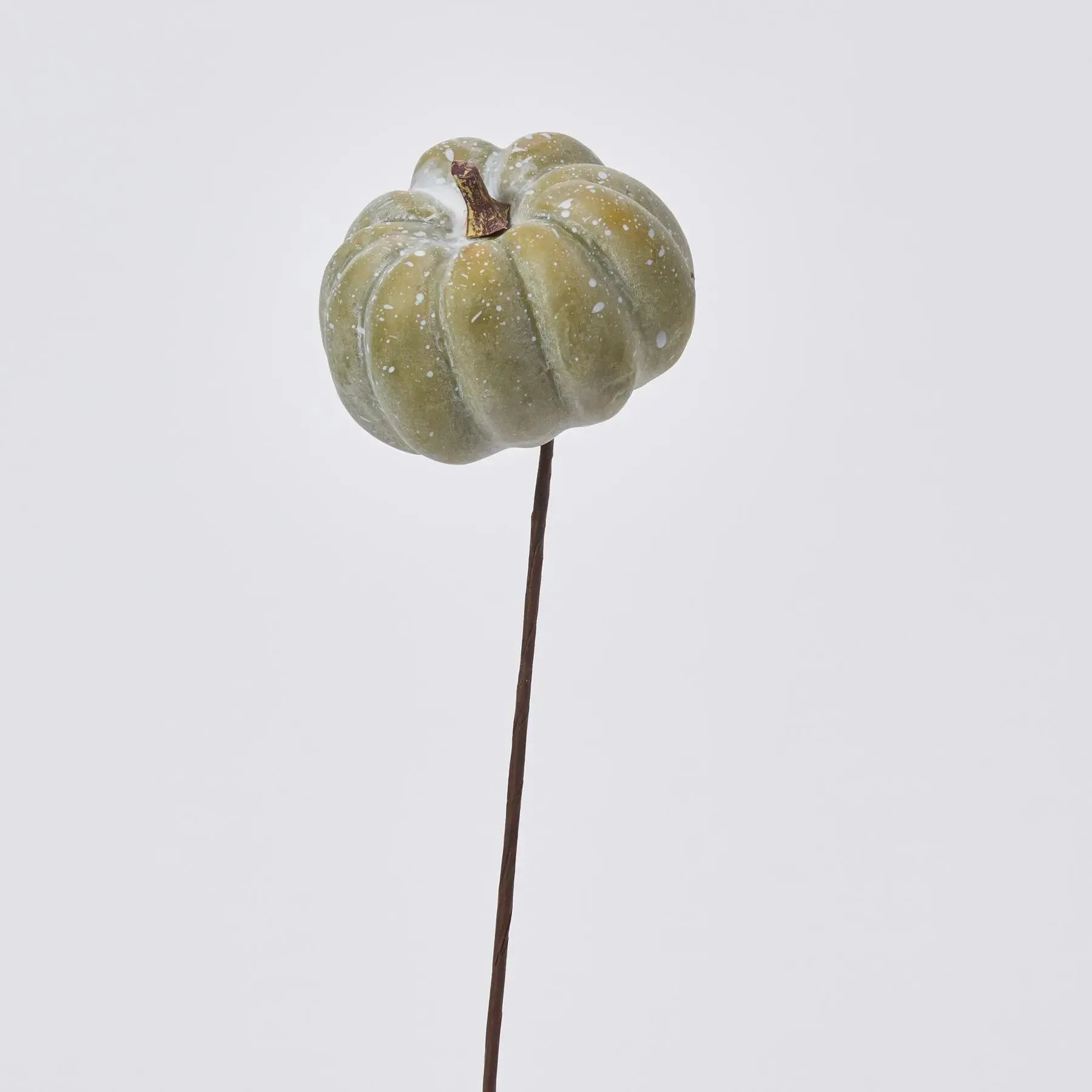 Mini Sage Green Faux Pumpkin with Fall Stem - 12in Home Decor Ornament for Bowl, Plants, Fruit Display, Ornaments
