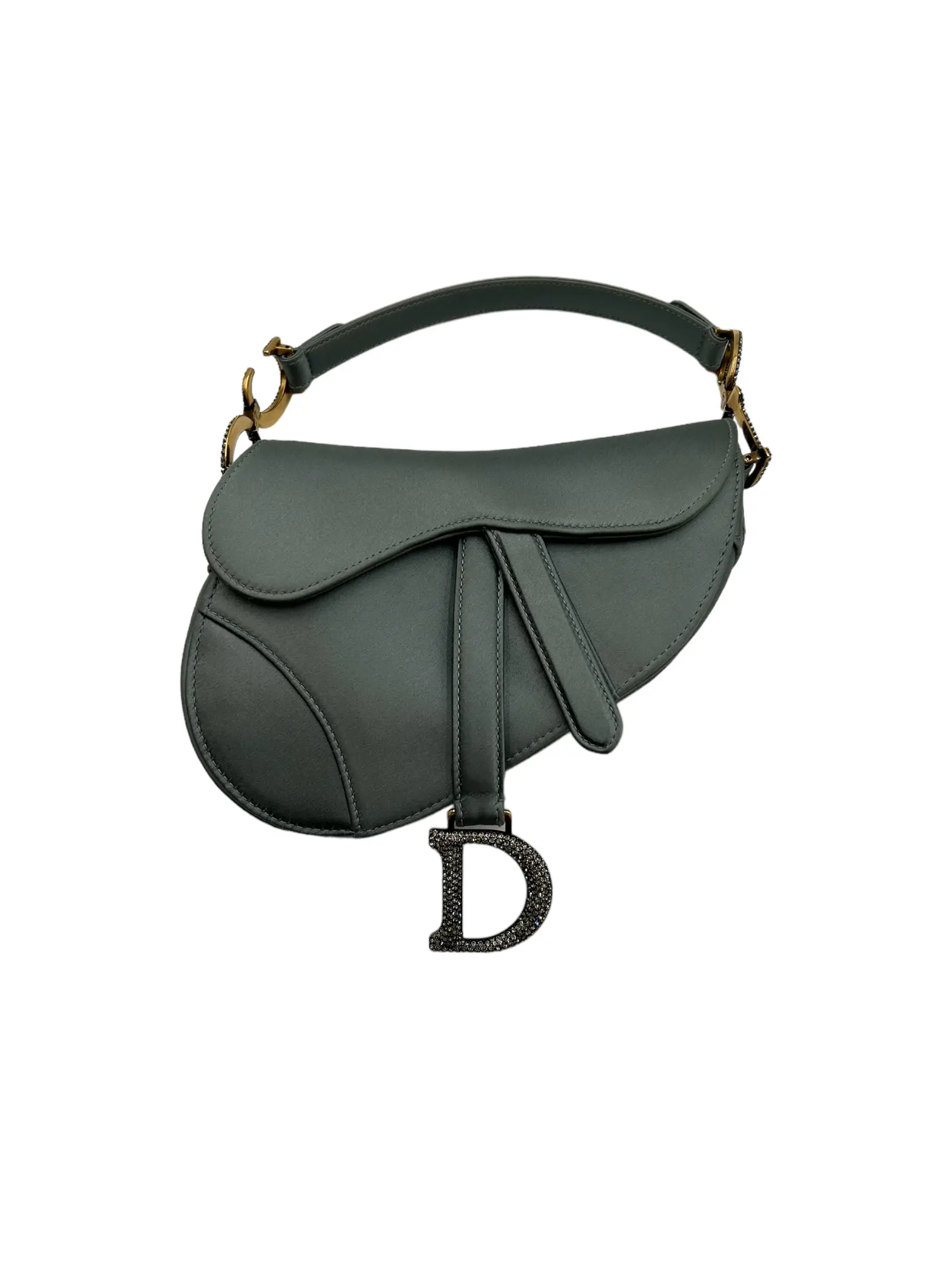 Pre-owned Dior Satin Saddle Bag GREY MINI SADDLE BAG