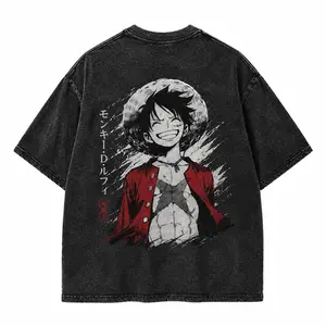 Viral Pirate Smile Graphic Tee – Oversized Anime Washed Shirt, Retro Manga Streetwear T Shirt, 90s Y2K Digital Print Tee
