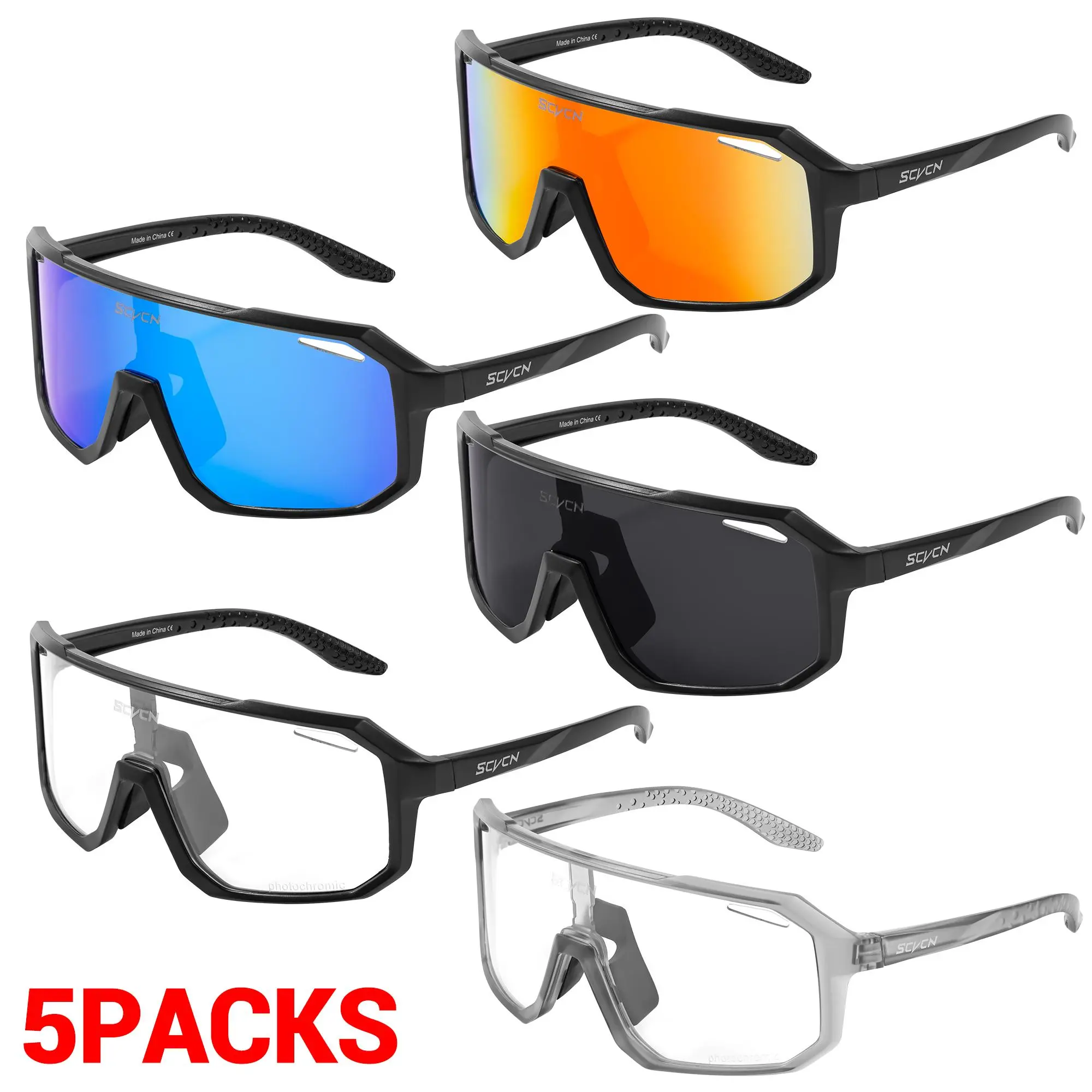 SCVCN 5-pack Photochromic Sunglasses, UV400 Protection, Day & Night Use, Suitable for Cycling, Running, and Driving, Unisex (3 iridescent sunglasses + 2 photochromic sunglasses) outdoor glasses activity summerwins sohochic