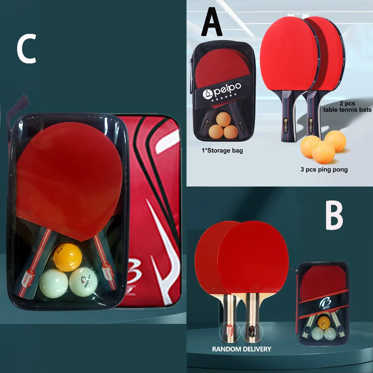 Table Tennis Racket Set, Training Rackets, Sports Rackets, Horizontal Handle Set with Three Balls, Perfect for Practice and Play, Game