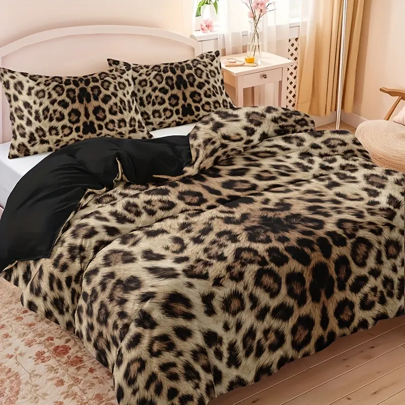 3-piece Fashion Leopard Print Duvet Cover Set, 1 Duvet Cover + 2 Pillowcases (Core Not Included), High-definition Home Bedroom Decoration, Comfortable Bedroom, Fashionable Home, Fashionable Design, Fashionable Decoration, High-definition Printing, Durable