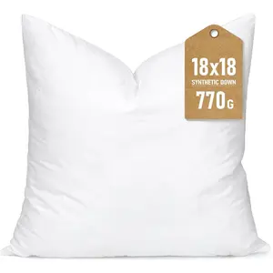 Synthetic Down Pillow Insert, 18x18 Down Alternative Throw Pillow Insert. Ultra Soft  Sleeping Pillow with   Cover, Decorative Pillows-White.