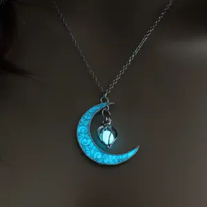 Elegant Crescent Moon Pendant Necklace with Blue Crystals Silver Plated Chain for Women Casual & Special Occasions Moon Jewelry Gift