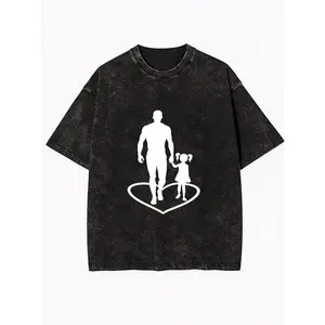 Vintage Washed Cotton TShirt Featuring Father Daughter Heart Silhouette Print Soft Crew Neck Short Sleeve Casual Tee Perfect Gift for Fathers Day