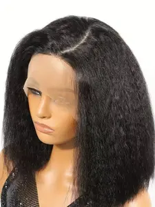 13x4 High-Definition Lace Front Yaki Wavy Bob Wig, Natural, Heat Resistant Fiber, Perfect for Daily Wear, Lace Frontal