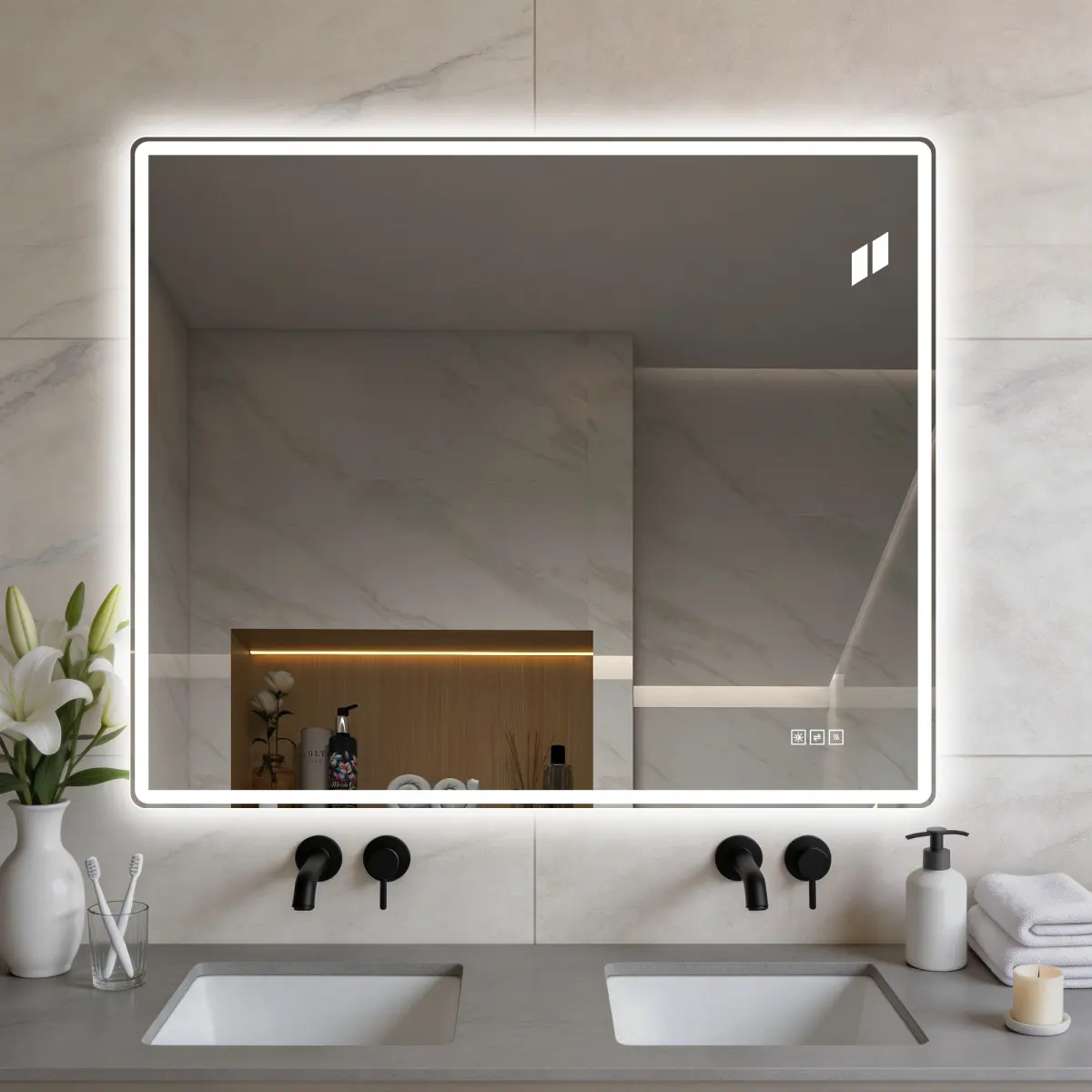 30x36in Rectangle Eco-Friendly Bathroom Mirror - Frameless Front Lit LED, Anti-Fog, 3 Color Temperatures, Stepless Dimming, Smart Memory Function, Shatter-Resistant Backing, UL Certified, IP44 Waterproof, Bright Reflection, Comfortable Lighting