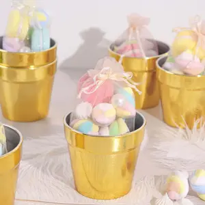 6 Pack Gold Plastic Party Favor Bucket-Containers, Mini Succulent Nursery Planters, Flower Pot Crafts 3"
