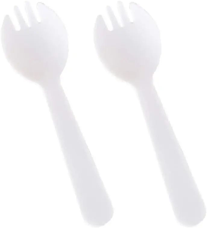 100 PCS Mini Plastic Spork Plastic Forks and Spoons Disposable 2 in 1 Sporks Plastic Disposable Sporks for Camping Picnics Parties and Weddings, Small, White