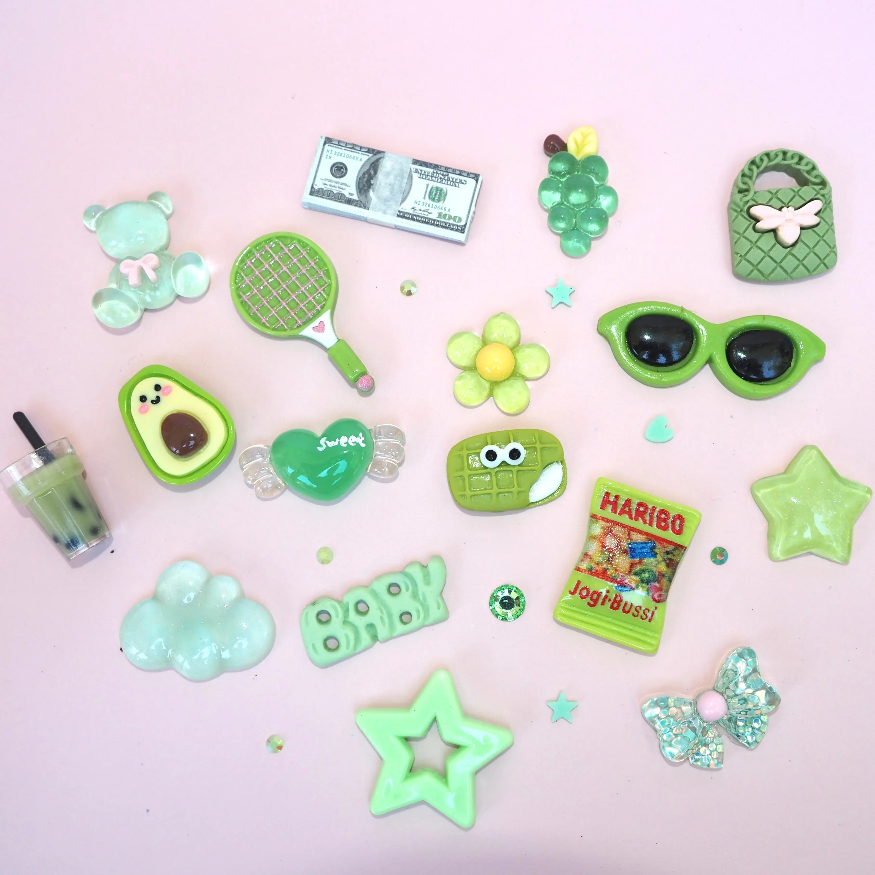 Green Color Aesthetic Pack (Green Charms & Glue)