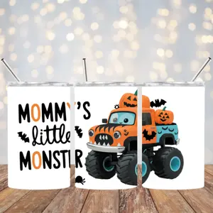 Kids Boys Mommy's little Monster Truck Stainless Steal Tumbler, Cute boy Water Bottle, 15oz tumblers Halloween gift Reusable Drinkware