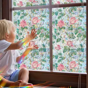 Flower Pattern Window Sticker, Self Adhesive Removable Window Film, Decorative Sticker for Home Living Room Bedroom, Floral Pattern Sticker, Decorative Decal, Flower Design, Ornaments