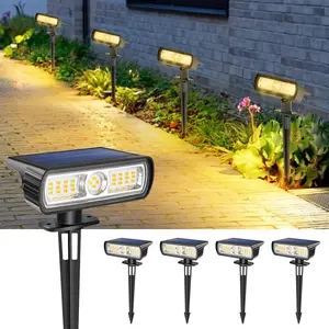 Solar Lights Outdoor Waterproof IP65, Two Lighting Modes Solar Powered Garden Yard Spot Solar Lights for Outside Landscape- 4 Pack (Warm White)