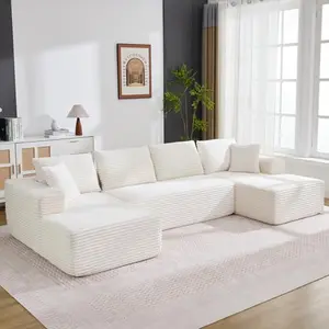 【3 Packages Shipping】 Cloud Couch 131" Modular U-Shaped Sofa Fluffy Plush Corduroy Convertible Sofa Bed Recliner for Living Room Bedroom  Comfortable Boneless Couch with Soft Throw Pillows