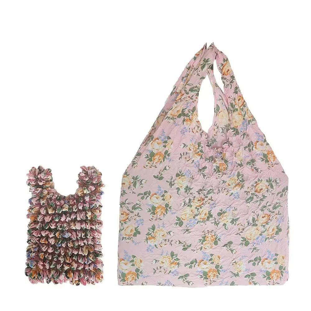 Trendy Stretch Crinkle Shopping Bag, Foldable Reusable Tote Bag, Heavy Duty Reusable Grocery Tote for Women & Travel