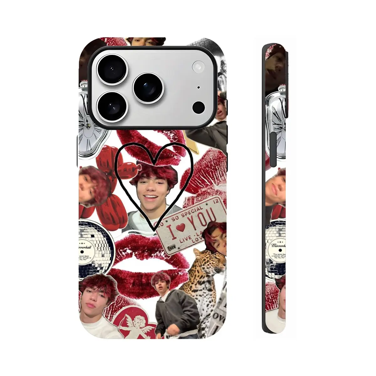 Malachai Barton Eye - Catching Collage Vibrant Red Lips Celebrity - Inspired Mobile iPhone Case for iPhone 17. PBT+TPU Dual - Layer Shockproof Protective Case, Compatible with iPhone 17/16/15/14/13/12/11 Pro Max/Plus