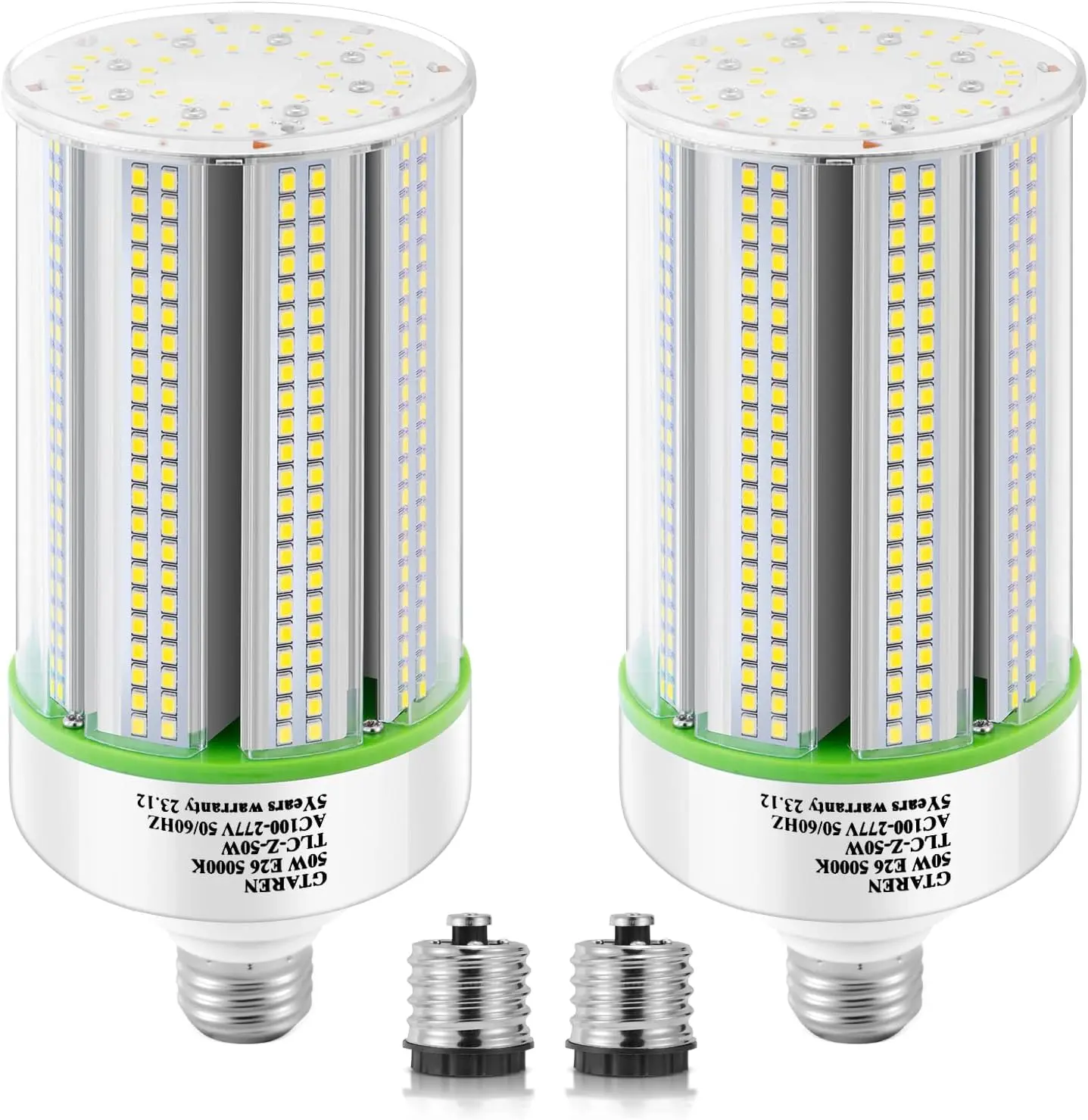 2-Pack 50w Corn LED Light Bulb,E26/E39 led Bulbs,120-277v 5000k,Replacement HID HPS Mercury Vapor CFL Metal Halide Lamp for Indoor Outdoor Garage Yard Driveway Storage Room Work Shop
