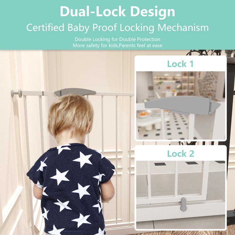 29.5–45.3" Extra Wide Baby Gate for Stairs, Pressure Mounted Pet & Child Safety Gate, Easy Walk-Through Design, No Drilling, White Outdoor Cat Enclosure with Roof catio Breathable Elevated Cooling Dog Bed Washable Double-Sided