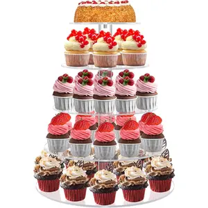 Cupcake Stand for 53 Cupcakes, 5 Tier Cupcake Holder, Clear Round Cupcake Tower,  Cupcake Stand, Cupcake Display Stand for Party, Wedding, Birthday,  Shower, Halloween