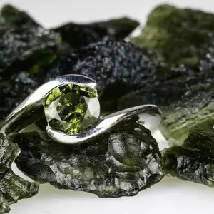 Moldavite Gemstone Solitaire Ring .925 Silver