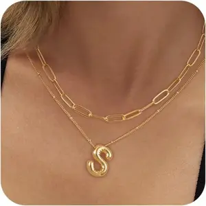 Bubble Letter Necklace For Women Trendy Dainty Initial Necklace Layered Choker Pendant Necklaces For Women Name Necklace Personalised Gift trending  jewellery For dealsforyoudays Fashionable Jewelry Modern Versatile Accessories