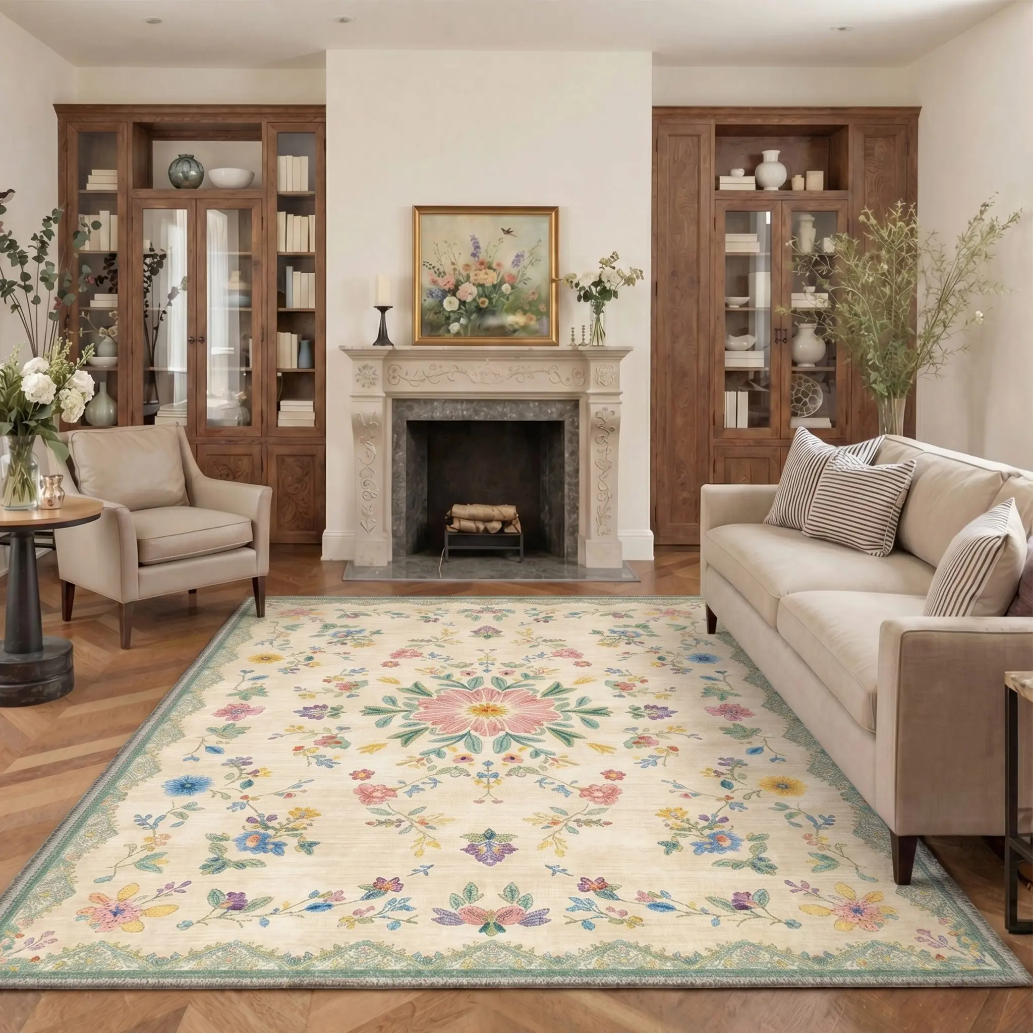 【Back To School】GENIMO Area Rug – Pet Friendly, Soft, Machine Washable, Non-Slip Area Rug, Perfect Carpet for Living Room, Bedroom, Kitchen, Hallway, Modern Stylish Home Decor ,ARP2623-PETAL