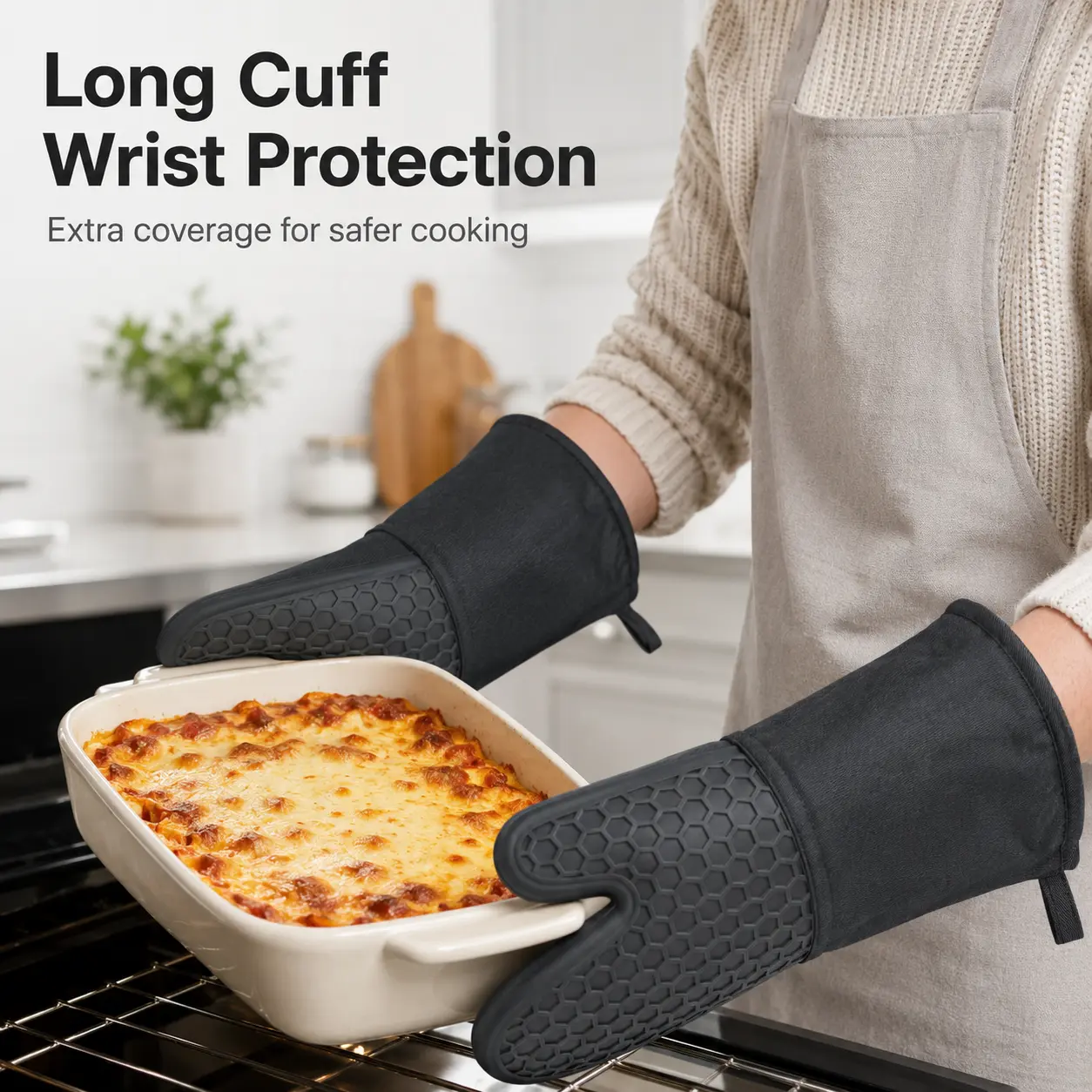 One Pair Long Cuff Silicone Oven Mitts | Full Wrist Heat Protection