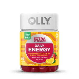 OLLY Extra Strength Daily Energy Gummy, Caffeine Free, 1000mcg Vitamin B12, CoQ10, Goji Berry, Adult Chewable Supplement, Berry Yuzu Flavor Fitness Dietary Healthcare Edible Optimum