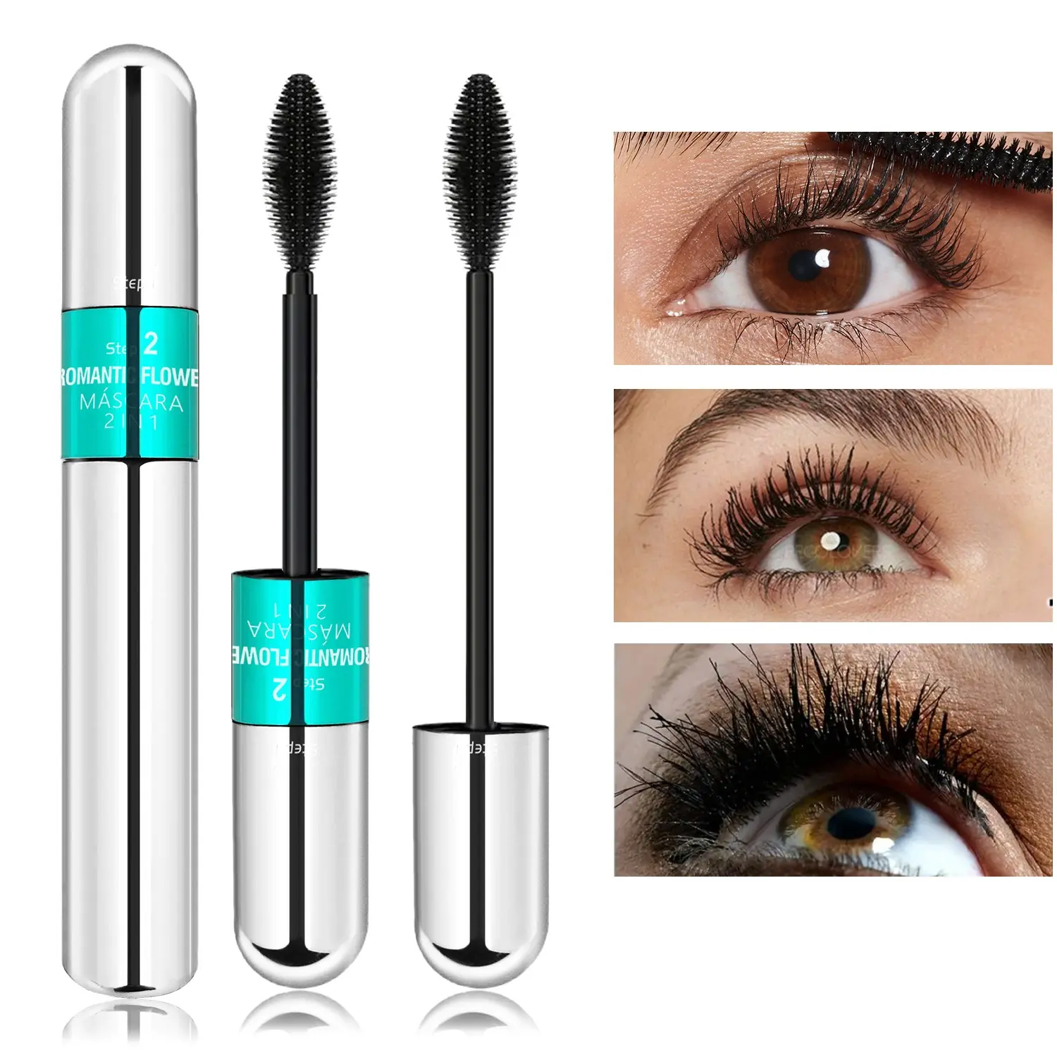 3D 2 In 1 Volumizing Waterproof Mascara, Curling Thick Long Lasting Natural Makeup Black Mascara, Fluffy Lashes Mascara, Enhancing Mascara, Waterproof Volume Mascara, Longwear Voluminous Mascara
