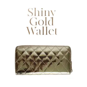 Iridescent Gold Flat Wallet Coin Holder/Purse Card Holder Plain PU Leather Vegan Quilted